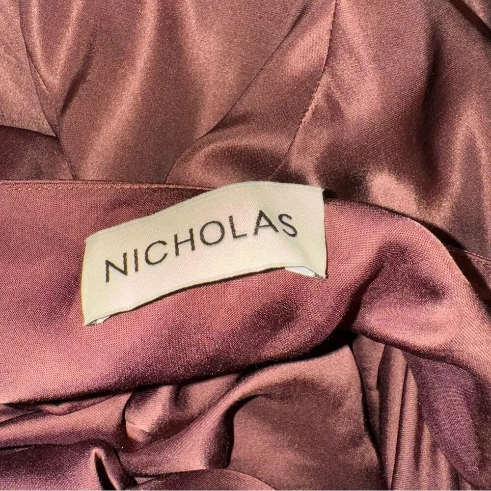 NICHOLAS Galilea High Neck Gold Trim Maxi Dress Espresso 6 - Picture 16 of 16